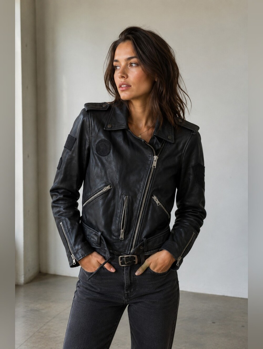 All Saints Badge Balfen Biker Black Leather Jacket SIZE 00